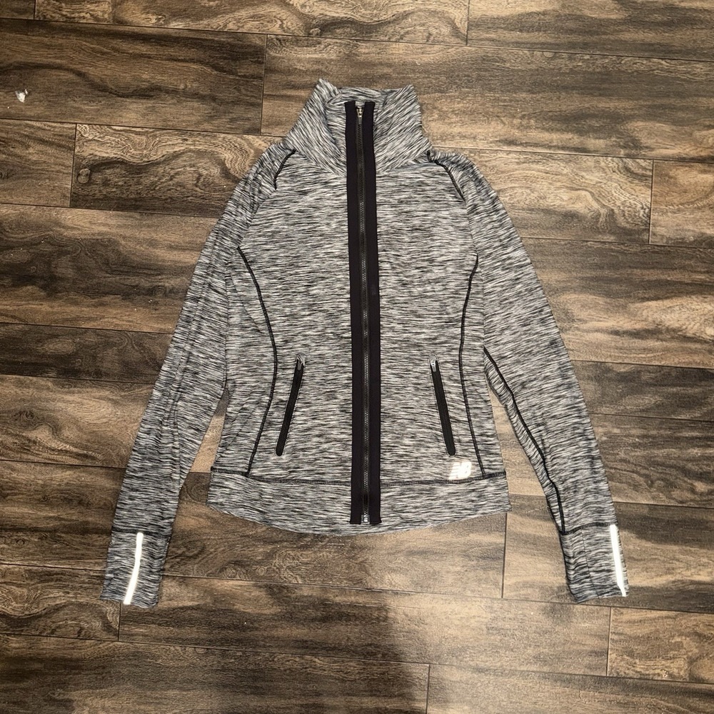 New Balance Full-Zip Running Activewear Jacket Women's Small Space-Dyed Grey